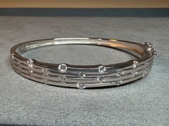 SW 925 Sterling Silver Flush CZ Cubic Zirconia Hinged Bangle Bracelet 7″ Inches