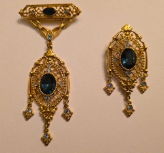 British Royal Style Costume Jewelry BROOCHES Faux Blue Topaz Stones – Set of TWO