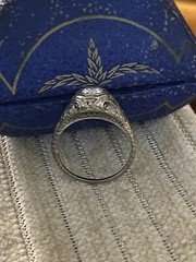 18k Gold Belais Art Deco Engagement Ring Engraved Shank ~0.56 Ct OEC Diamond
