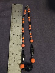 vintage art deco necklace black and orange glass beads