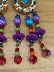 Vintage Multicolor Beaded Dangle Drop Earrings Clip On 4” Long