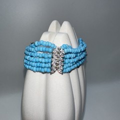 Ross-Simons Blue Bead w/Marquise 6-Strand 925 Silver Necklace 17 & Bracelet 7.25