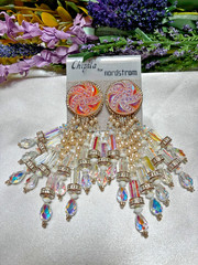 Glamorous Signed Chipita Simulated Pearl Cut AB Crystal Bead Clip-on Earrings