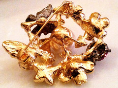 GARDEN FLOWER BROOCH!Enameled Floral Motif.Ladybug,Butterflies Pin.Gold Tone.