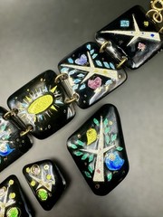 1950s/60s Enamel on Copper 3 Piece Studio Jewelry Set MCM Birds Trees Sunburst