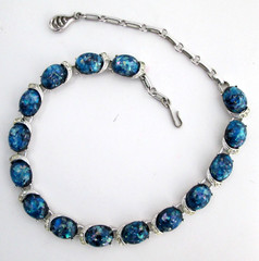 Vintage Coro Blue Confetti Choker Necklace 17in Silver Tone Rhinestone Jewelry