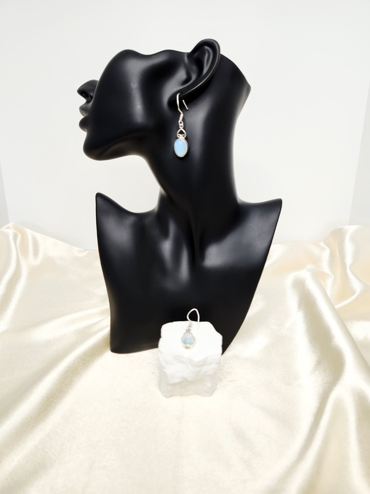 Vintage Opalite Gemstone Nickel Silver Dangle Drop Earrings