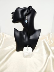 Vintage Opalite Gemstone Nickel Silver Dangle Drop Earrings