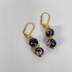Vintage Cloisonne Drop Earrings Blue Floral Boho Cottagecore Whimsygoth Jewelry