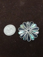 Amazing Vintage Mexican Alpaca Onyx and Abalone  Pin unique Shape ,Size, Colors.
