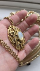 Vintage West Germany Unsigned Opal Opalite Filigree Pendant Necklace