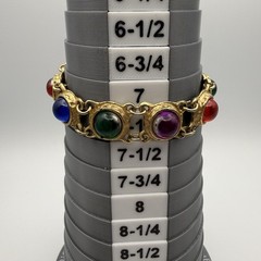 Vintage Rainbow Lucite Cabochon Gold Tone Link Bracelet Brutalist Modernist 7.5″