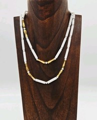 Monet Necklace White Gold Tone Barrel Bead Couture Vintage 32 in
