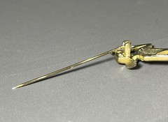 Vintage AJC Fashion Lady in Suit and Hat Brooch Gold Tone Pin 2 7/8 inch