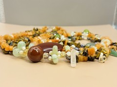 Vintage Natural Gemstone Multi Strand Boho Tigers Eye Carnelian Pearl 28”