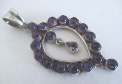 2 1/2 INCHES STERLING PENDANT w AMETHYST or AMETHYST ART GLASS, HANDMADE by MC