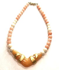 HONG KONG AVON GREEN ORANGE IVORY FAUX PEARL BEAD MCM VINTAGE NECKLACES LOT 5 EU
