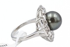 Contemporary Signed JTV Sterling Silver Tahitian Pearl White Topaz Ring Sz 7