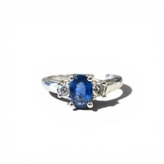 0.52ct. Blue Sapphire & 0.13cttw. White Diamond Ring in 14k White Gold 7US 2.46g