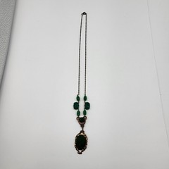 Fabulous green glass faux jade necklace elegant Deco styling Estate jewelry