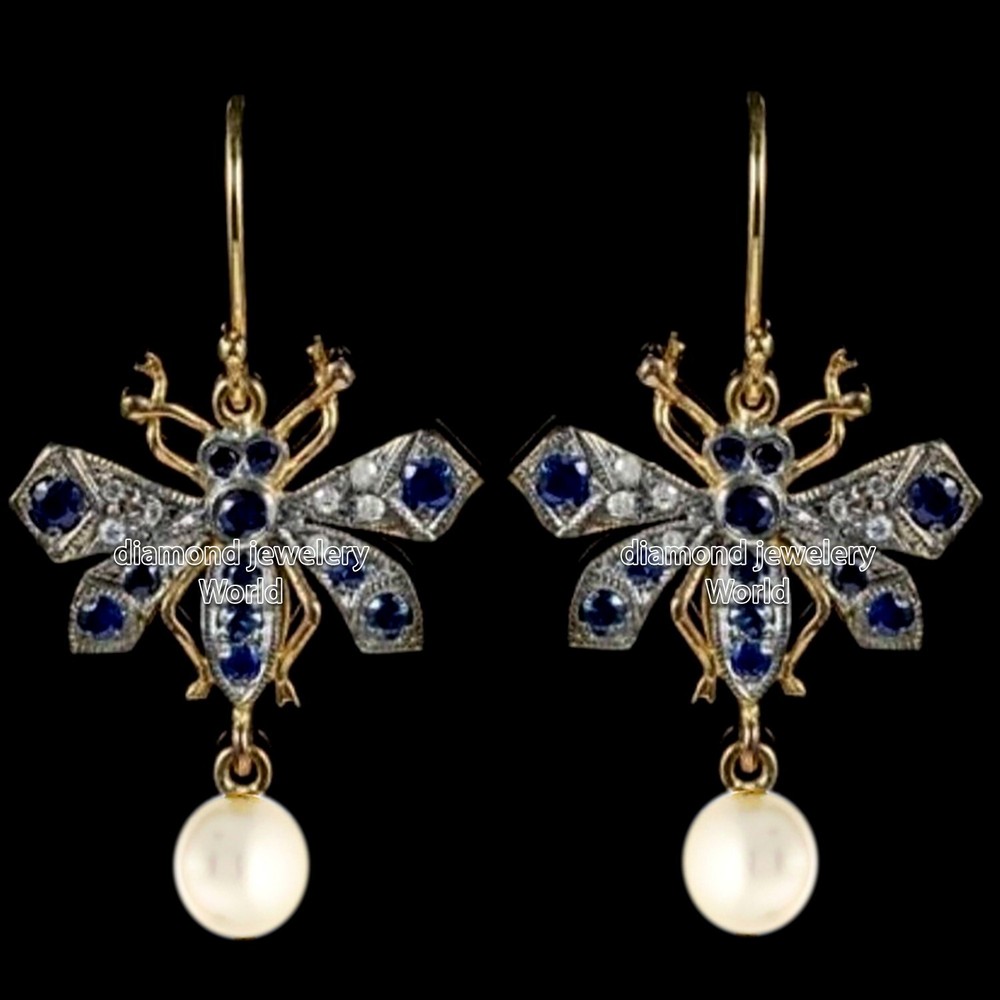 Stunning 1.01ctw Rose Cut Diamond Gemstone Silver Victorian Bee Earring Jewelry