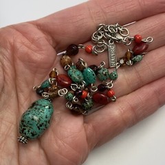 Vintage Napier Retro Faux Turquoise Pendant Beaded Stone Station Y Drop Necklace