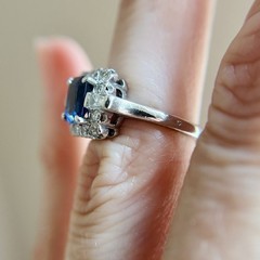 Vintage Retro ~1ct Sapphire & Diamond Platinum Engagement Ring Sz 5 5.7g Estate