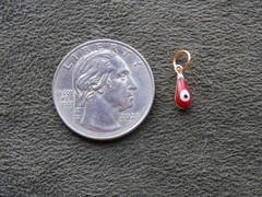 TINY Red Evil Eye Amulet Vintage Goldtone & Glass Bead Charm Pendant