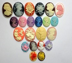 22 of 27-40mm Mixed Lot of Vintage Oval Women Floral Fairies Cameos Cabochons