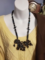 Vintage Roxsann Chunky Charm Necklace 1980s Designer Floral Multitone EXCELLENT