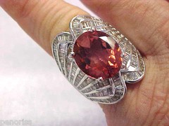 Spectacular Salmon Tourmaline & Baguette Diamond Ring 14k W.G. 6.5 Make Offer
