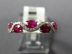 ESTATE 1.03CT DIAMOND & AAA RUBY 14KT WHITE GOLD 3D ROUND & OVAL SWIRL FUN RING