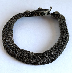 Antique Sterling Silver Snake Bracelet Double Row Circular Coil Links & Filigree