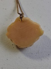 Vintage Peach Carved Rose Pendant With 18″ Goldtone Chain 1970s