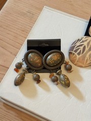 Mixed Lot 3 Pairs Multicolor Women’s Fashion Dangle Earrings Wood Bead Metal