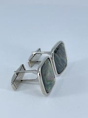 Cufflinks Mother of Pearl square flat MOP polished silver tone 7/8″
