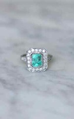 Art Deco Green Emerald Lab Created Diamond Halo 925 Silver Anniversary Gift Ring