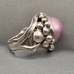 Vintage Masha Archer Sterling Silver Pink Mabe Pearl Ring Size 7 Brutalist