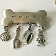 JJ Jonette Dog Bone Brooch Dangling Charms Ball Bowl Fire Hydrant Brush (F2)