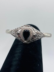 Vintage 925 Silver Poison Pillbox-Locket Bracelet Cuff Tear Shaped Black Onyx