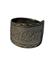 Antique Sterling Silver Spoon Ring Monogram Engraved Wide Band Heirloom Jewelry