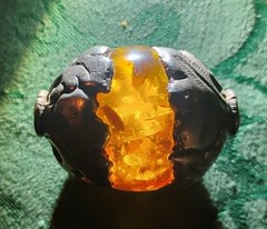 Large Vintage Tibetan Amber Bead w/ Ornate Silver 1.75″ x 1.25″