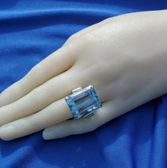 Original LONDON blue Topaz Deco Engagement Ring Vintage Statement 14K WHITE GOLD