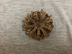 Vintage Liz Claiborne Goldtone Metal & Amber Rhinestone Bow Brooch Pin