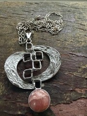 Mid century modern Silver thulite Norway Pendant vtg Norwegian 2700