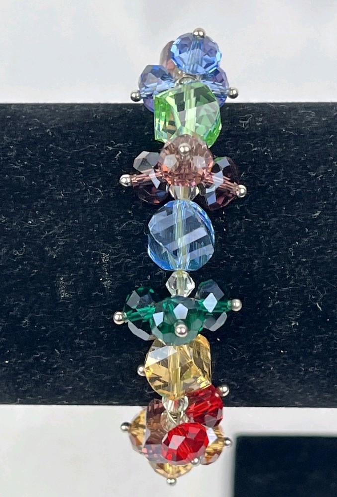 Multi-color Faceted AB Glass Crystal Bead Silver Stretchy Bracelet
