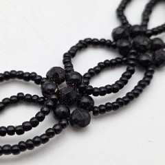 Black Seed Bead Faceted Bead Loop Floral Choker Necklace 15.5 Inch Vintage