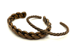 Vintage Braided Copper Bracelet Cuffs Set of 2 Stackable Adjustable