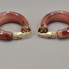 Vintage Hoop Clip On Earrings Speckled Acrylic Brown 1″