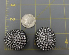Large Black Lucite Flush Set Rhinestone Clip Earrings Mid-Century Vintage